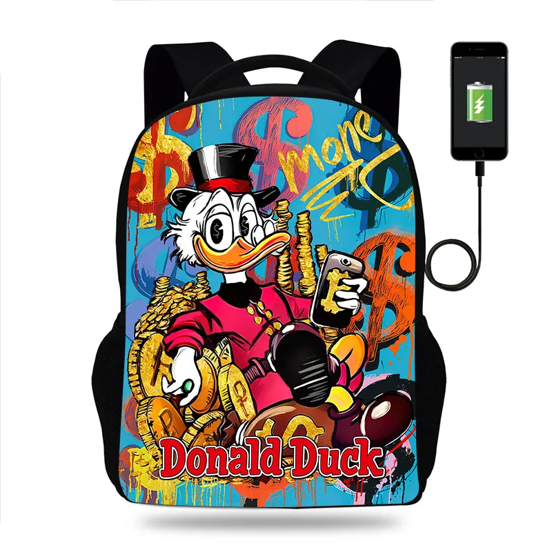 

Fashion Donald Duck Backpack Boy Girl School Bag Teenager USB Charging Daily Travel Backpack Student Schoolbags Mochila