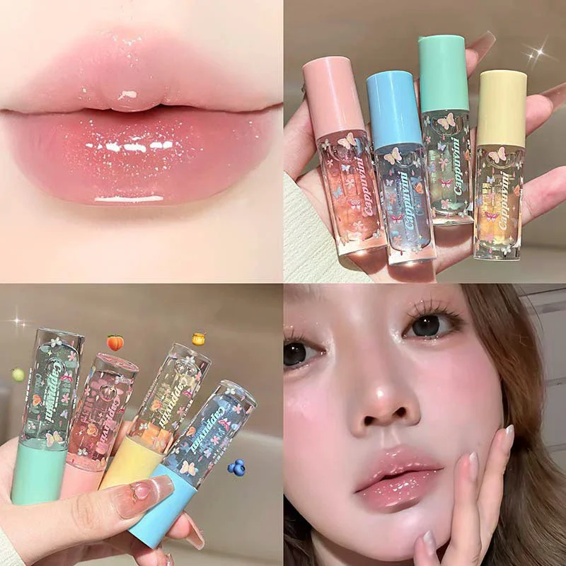 Lucidalabbra Idratante Cappuvini, Gloss Effetto Specchio, Gelatinoso e Brillante, Trasparente Cristallino, Volumizzante e Idratante per il Trucco