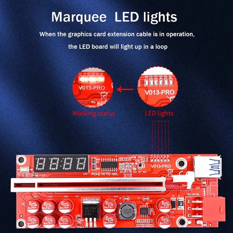 PCIE Riser para Bitcoin Miner, Pro Card 013, PCI Express, Extensor 1X a 16X, USB 3.0, Cabo 6Pin, Placa de Vídeo, GPU