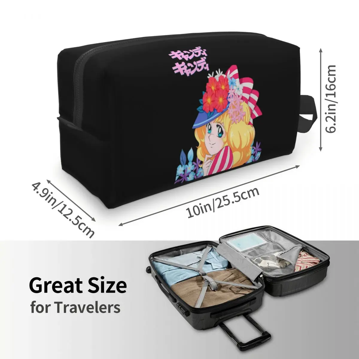 Bolsa de maquillaje de Manga de Anime Candy, organizador de cosméticos, Kit de almacenamiento Dopp, bolsa de cosméticos de aseo para mujer, estuche de lápices de viaje de belleza