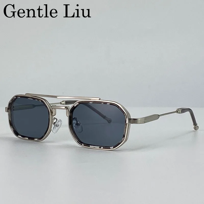Steampunk Rechthoekige Zonnebrillen Heren 2026 Luxe Merk Retro Punk Zonnebril Voor Mannen Vintage Dubbele Brug Bril UV400