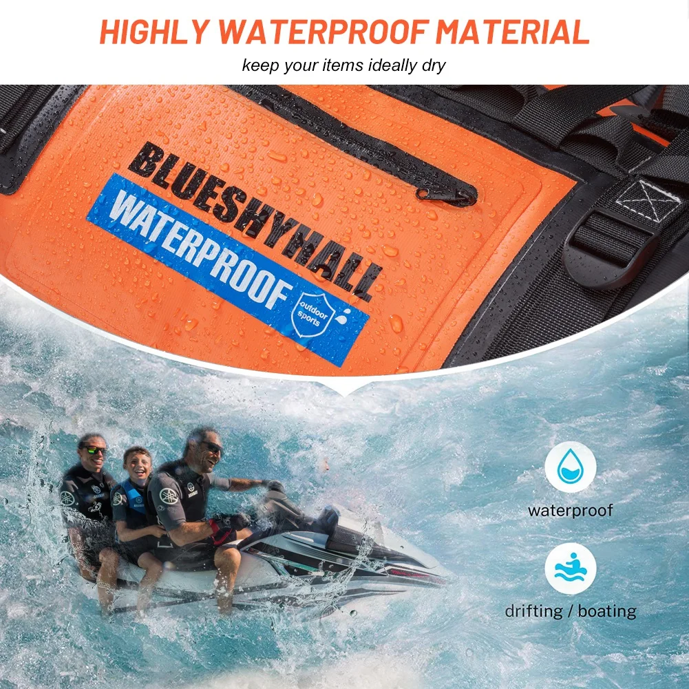 ถุงแห้ง 60L กระเป๋าเป้สะพายหลังกันน้ําไฟท้ายรถจักรยานยนต์กระเป๋าสําหรับกีฬากลางแจ้งปลาท่องล่องแก่งพายเรือคายัคพายเรือแคนู