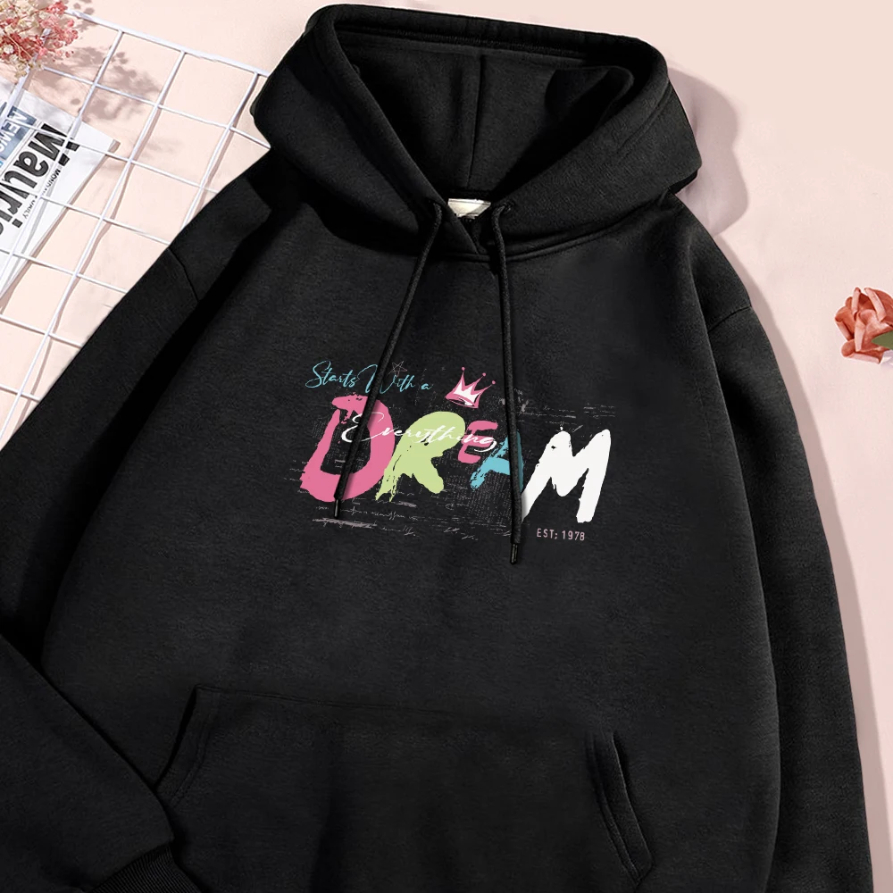 Cartoon Letter Dream Man Hoodies Herfst Crewneck Fleece Hoodie Oversized Pullover Flexibel Comfort Sportshirt Hoody Kleding