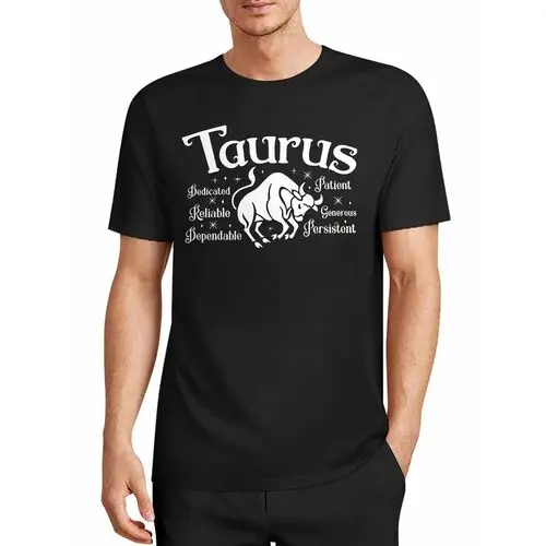 Vintage Taurus Bull Zodiac Sign Personality Traits English Print Black T-Shirt