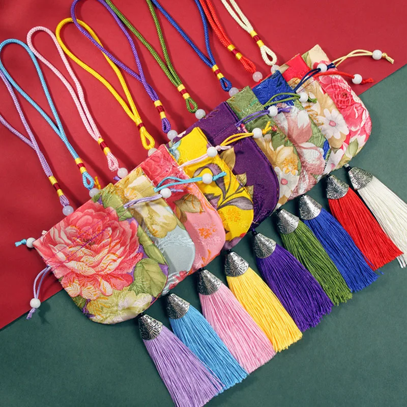 20pcs/Lot Chinese Sachet Peony Flower Hanging Bag Embroidery Drawstring Bags Gift Jewelry Package Storage Pocket Reusable Pouch