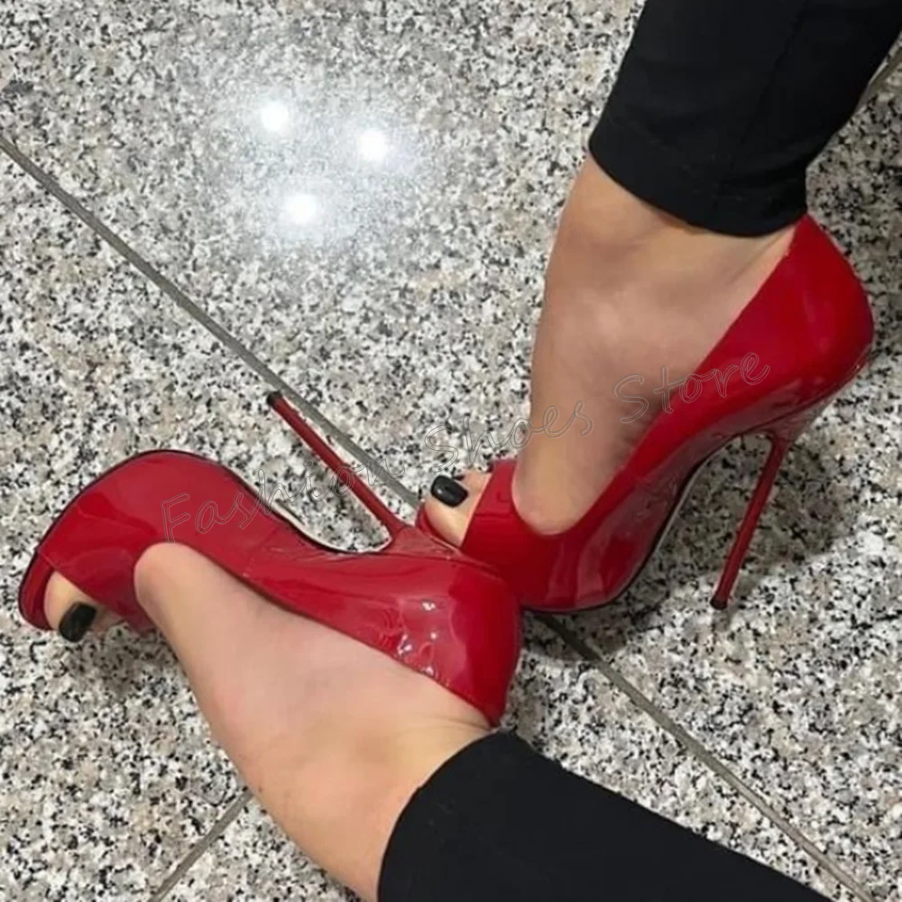 

Red Peep Toe Slip on Pumps Patent leather Stilettos High Heels High Heel Shoes for Women Sexy Heels 2024 New Zapatos Para Mujere