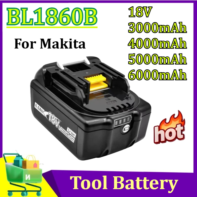 

Литиевая батарея 18В 3000/4000/5000/6000 мАч для Makita BL186B, универсальная для электроинструментов, гаечных ключей, дрелей, молотков