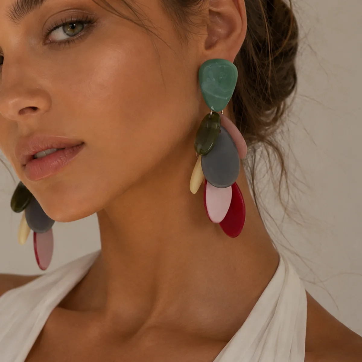 Earring Alloy Drop Patchwork Contrast Ombre Geometric Leaf Tassel Vintage Bohemian Durable Comfortable Jewelry for Women