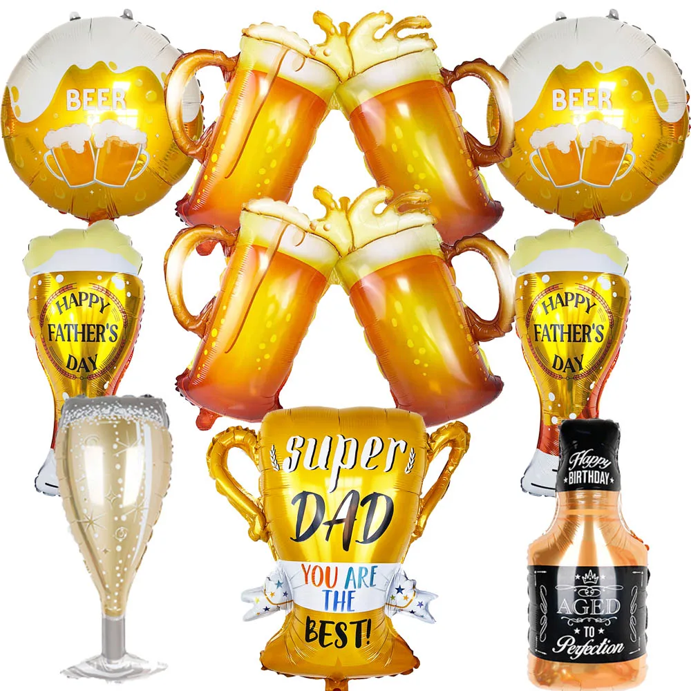 Globo trofeo para fiesta temática del Día del Padre, globos de aluminio para cerveza, globo de cerveza para hombre, suministros de decoración para fiesta del Día del Padre feliz