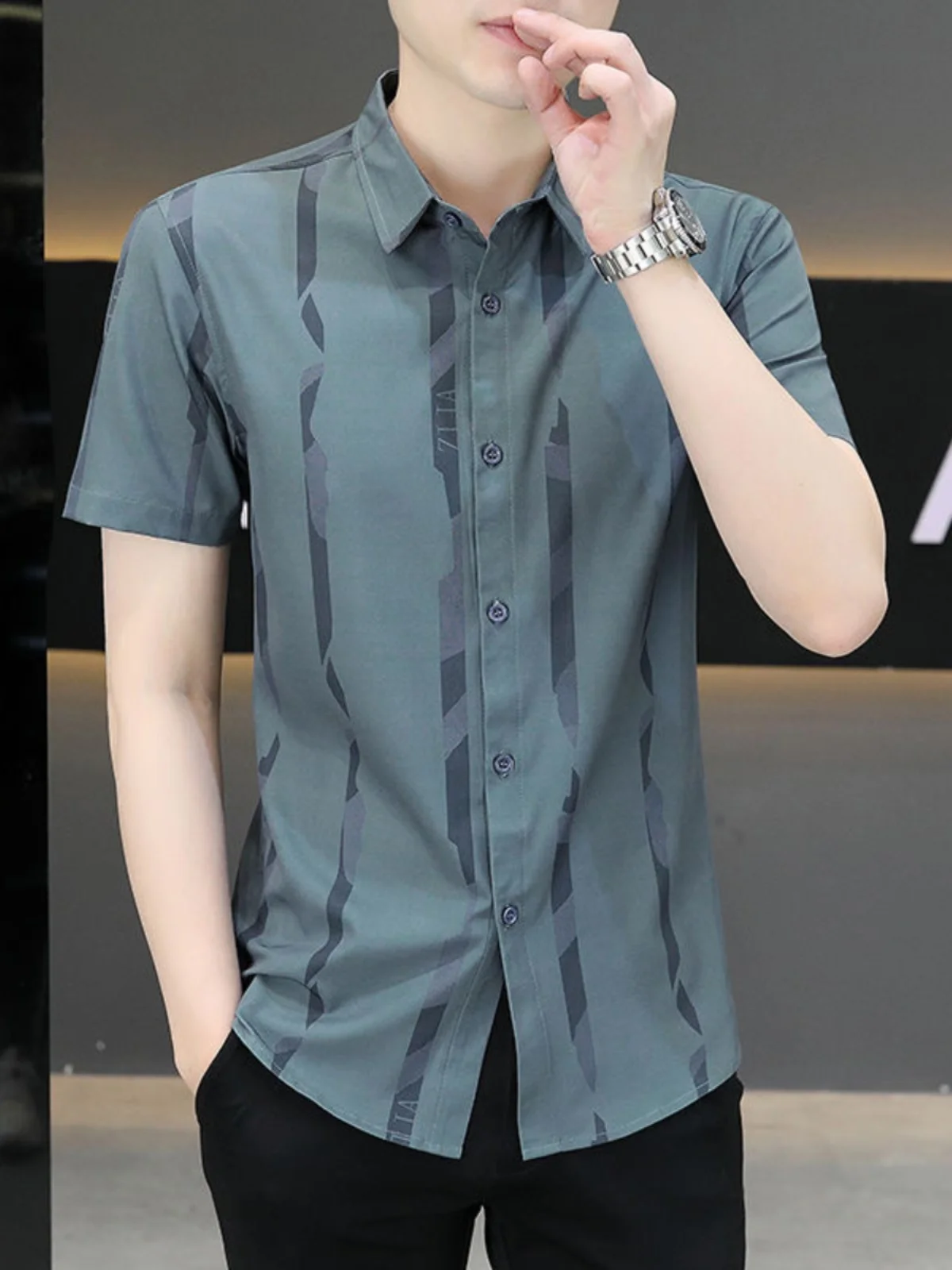

Summer Thin Cool Feeling Breathable Short Sleeve Letter Print Shirt Men's Fashion Brand Sun Protection Outerwear Youth Trend