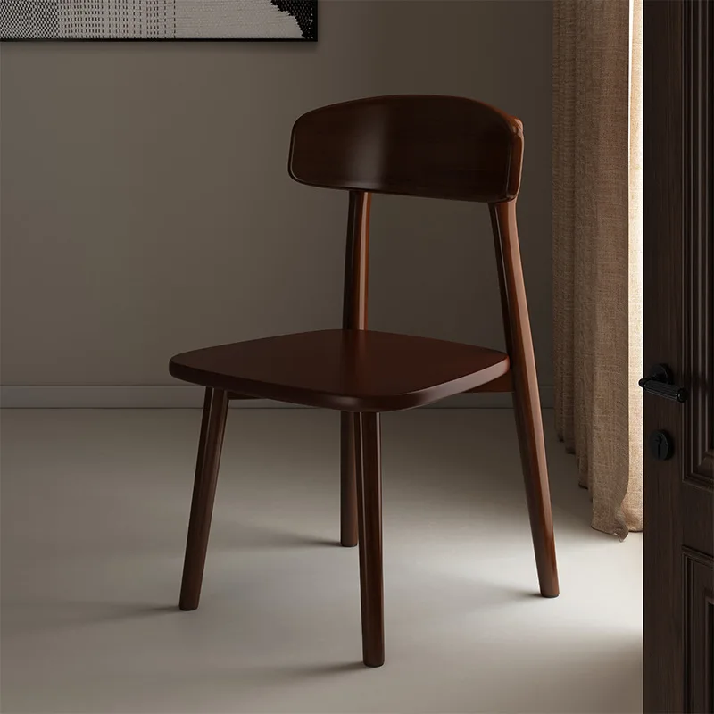 

Nordic Solid Wood Chair Dining Home Study Back Chair Table and Chairs Room Walnut Color Dining Table Stool Home