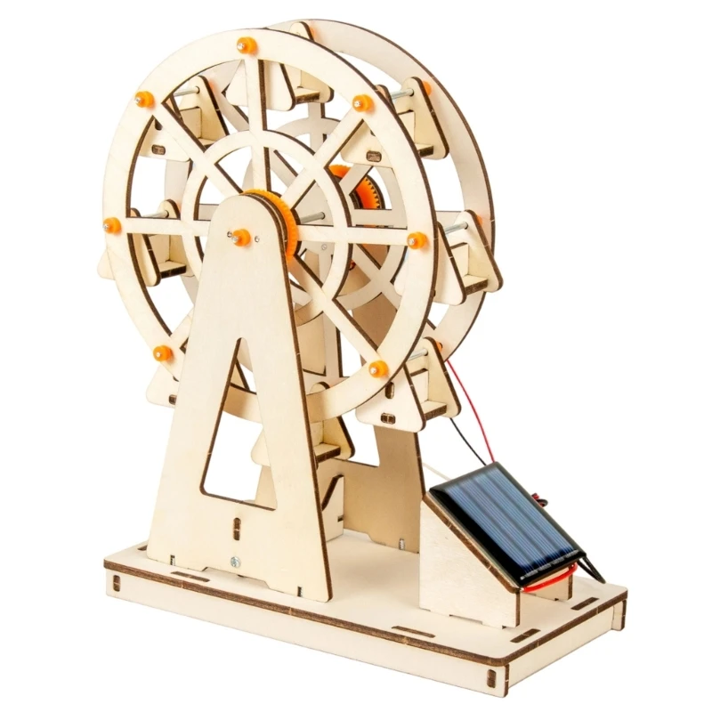 DIY Solar Ferris Wheel Science Project Wooden DIY Building Model with Solar Panel and Visible Gear Linkage for Classroom 15UB