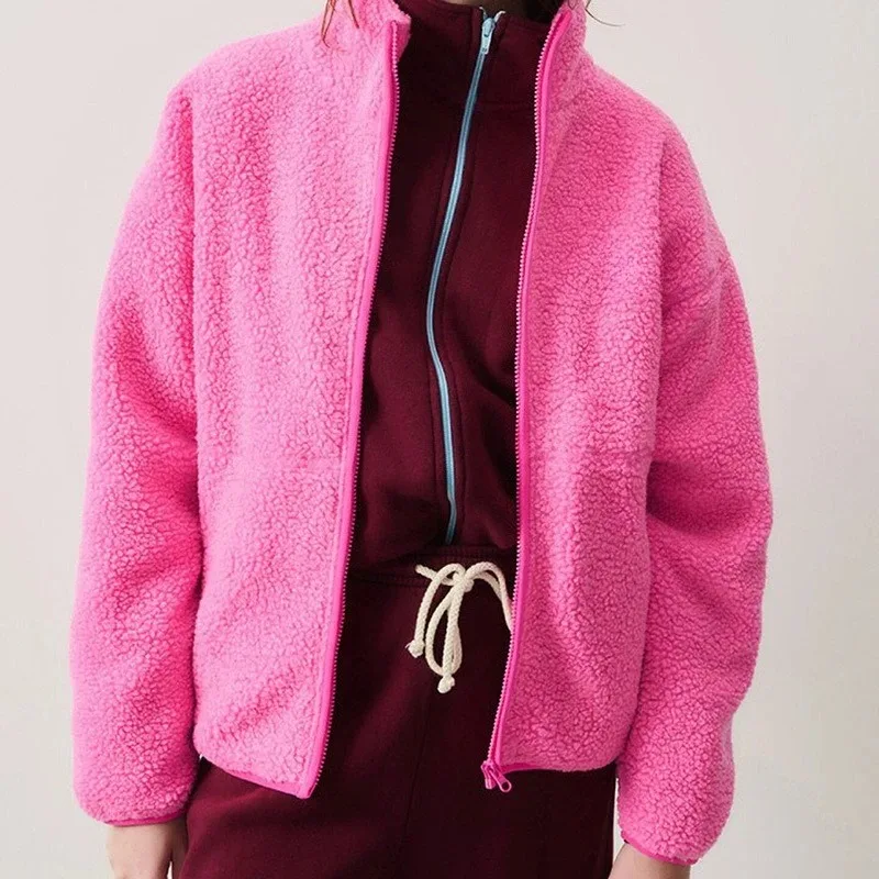 

2025 Autumn/Winter Solid Color Casual Fleece Zip-Up Jacket with Design Sense Stylish Sweater for Elegant Office Wear