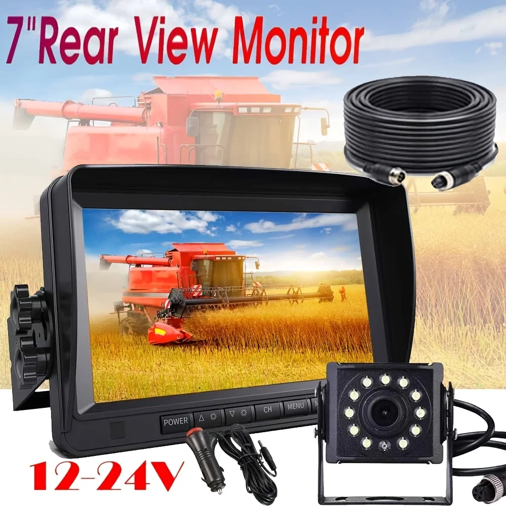

7" HD TFT Color Monitor with Dual 12LED Rear View Cameras - Heavy Duty CCD for Truck & Trailer Parking Assistance