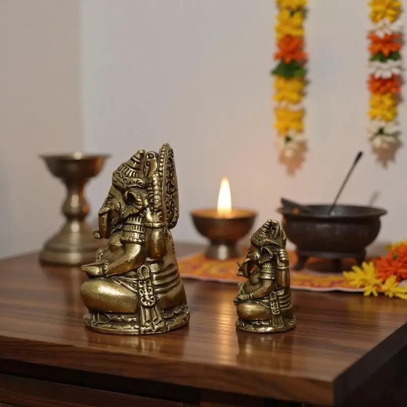 Exquisite Elephant God Sculpture, 1/3PCS Brass Ganesha from India Thailand to Enrich Your Home Office