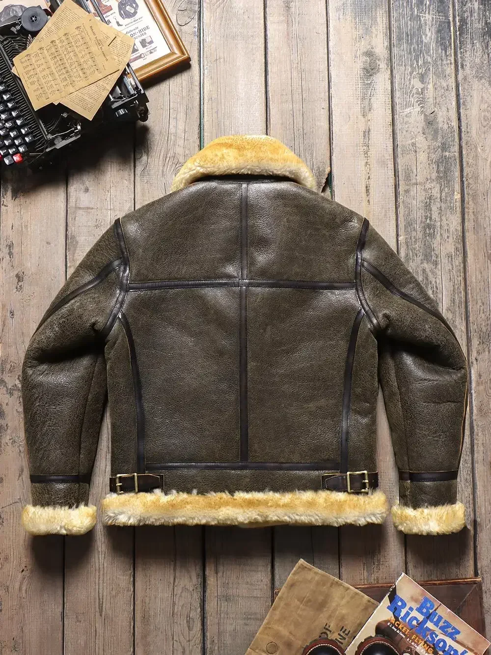Tailor Brando Original Merino Shearling Classic B3 Pilot Jacket Men's Warm Vintage Genuine Leather Fur Jacket