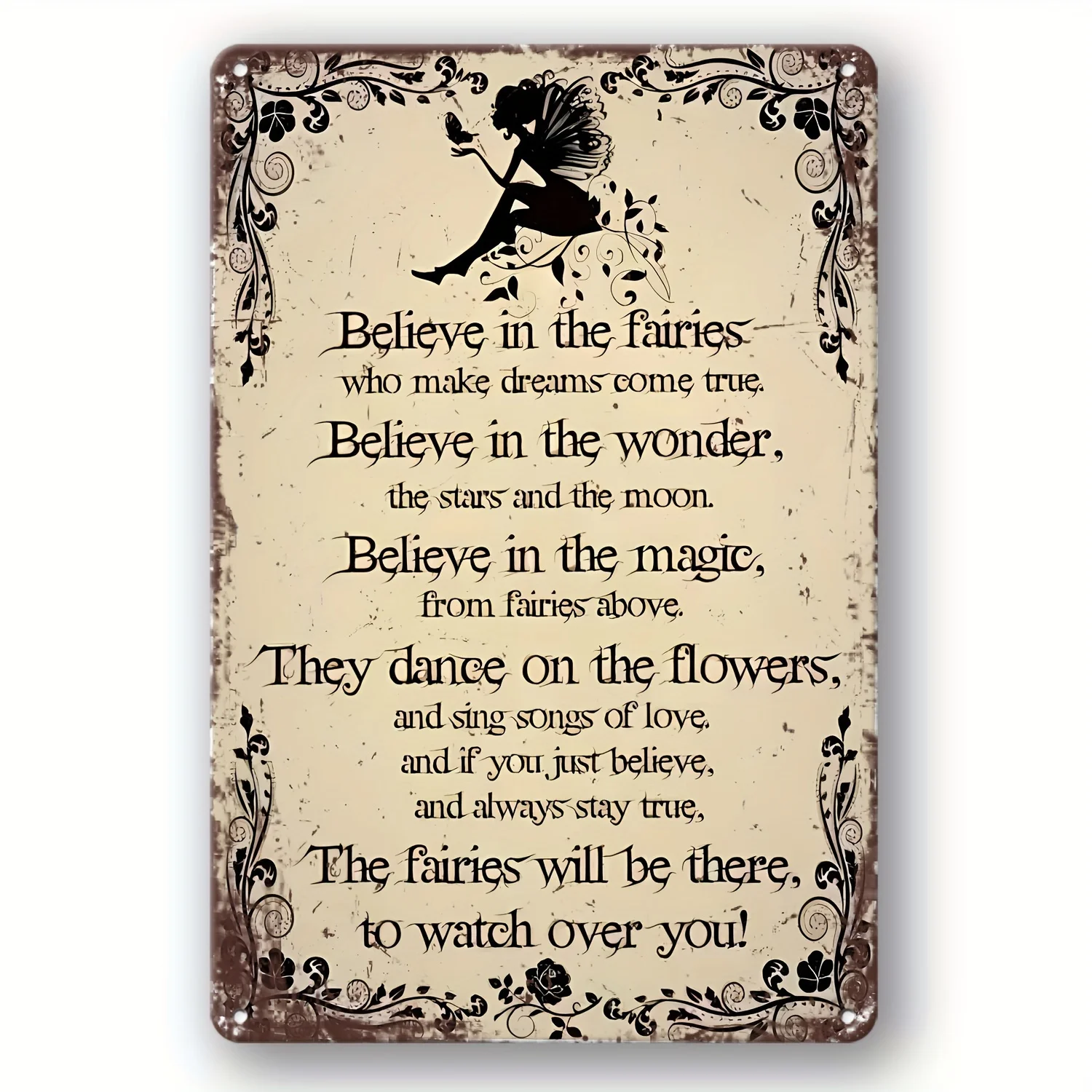 Vintage Fairy Metal Sign, Iron Wall Art Decor, Inspirational Quote Nameplate, Pre-Drilled Hanging No Electricity Needed, with Fe