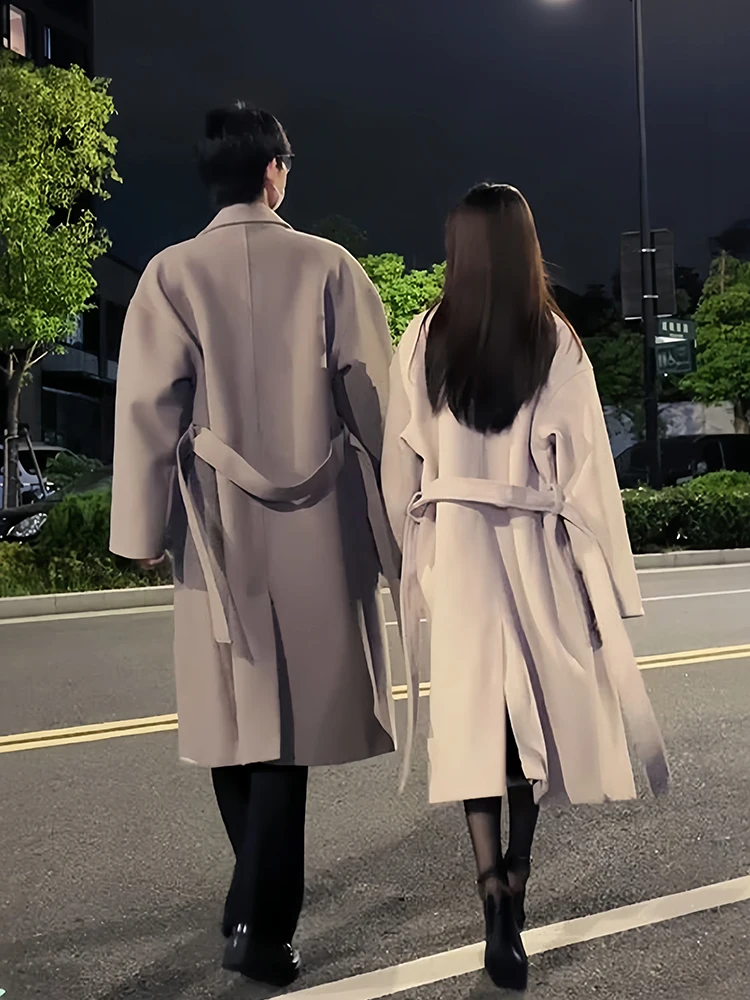 

Мужское утепленное шерстяное пальто длиной ниже колена, осенне-зимняя модная ветровка в британском стиле, верхняя одежда для пар