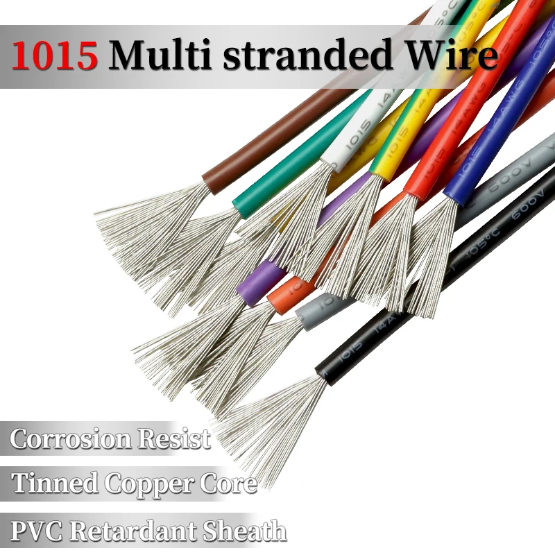 2/5/10m 1015 Multi-stranded Electric Wire 24 22 20 18 16 14 12 10 8 AWG PVC Insulated Tinned Copper Flexible Cable DIY Line 600V