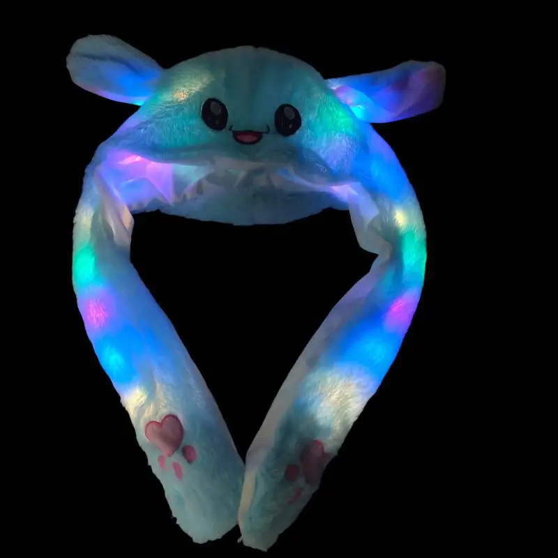 Bonnet Oreilles Qui Bougent Lapin LED - Chapeau Peluche Mignon Avec Airbag Pour Cosplay, Halloween, Carnaval Et Pâques, Blanc