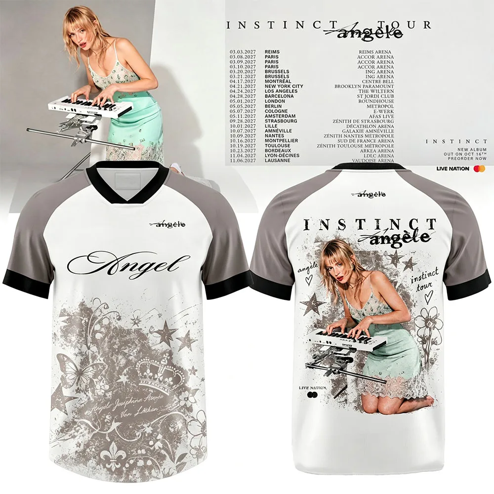 Angele Angèle Instinct Tour 2027 Edition Football Jersey V-neck Short Sleeve Summer T-shirt Graphic Print Merch Tshirt Men Women
