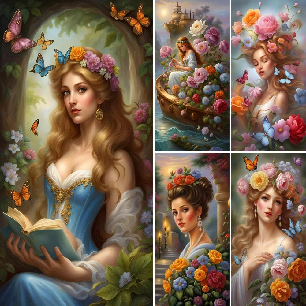 5D DIY Diamond Painting Beauty and Flower Mosaic Embroidery Full Drill Cross Stitch Rhinestones Home Decor J3573