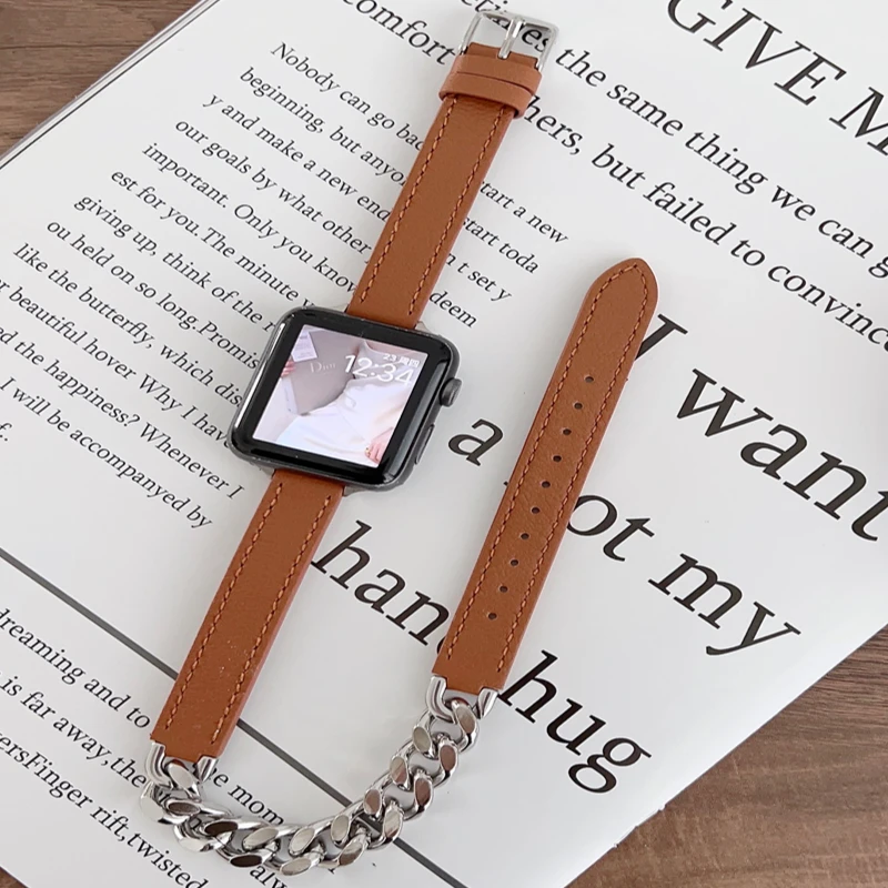 

Leather Loop Strap For Apple Watch Band 49mm 45mm 44mm 41mm 42mm 40mm 46mm Metal Double Tour Belt iWatch Ultra 10 9 8 7 6 5 SE2