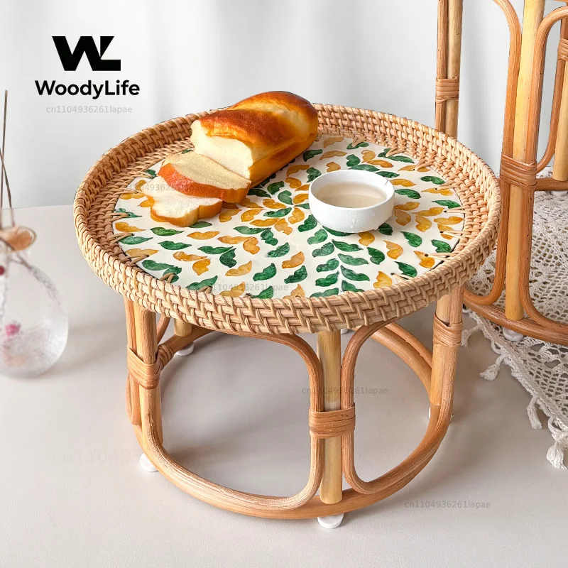 Rattan Tatami Coffee Table Living Room Furniture Floor Standing Food Tray Small Side Table Balcony Storage Tea Table