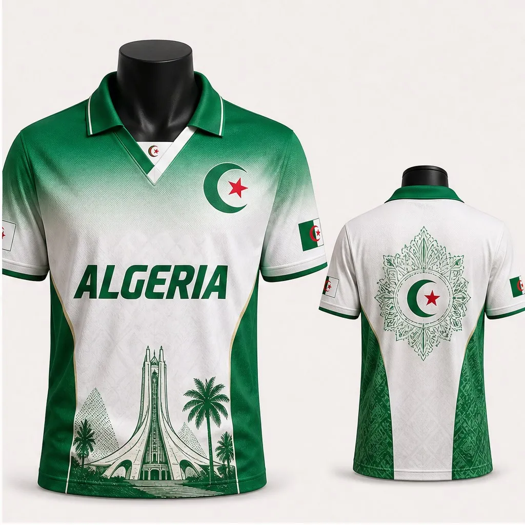 Mens Half Polo V Neck T Shirt Algeria Gradient Monument Palm Graphic Short Sleeve Casual Athletic Jersey Summer Top National Tee