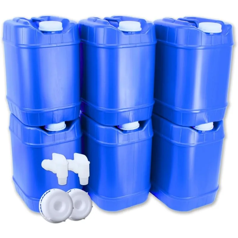 Contenedores de almacenamiento de agua apilables de 5 galones, 5 galones cada uno con tapas + espiga, fácil llenado, almacenamiento de agua de emergencia para suministro survial