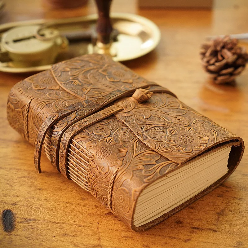 Thick Leather Journal Book 400P 165Mmx115Mmx40Mm Blank Paper Sketchbook Hand Made Band Notebook