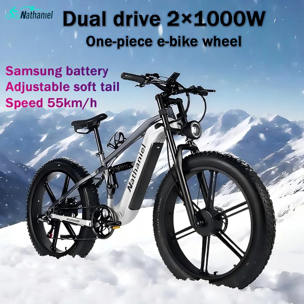 

Nathaniel SYR09 Dual Motor 2000W,26*4.0 Fat Tire Integrated Wheel,48V 20Ah Detachable battery, 55KM/H, Soft-tail mountain E-bike