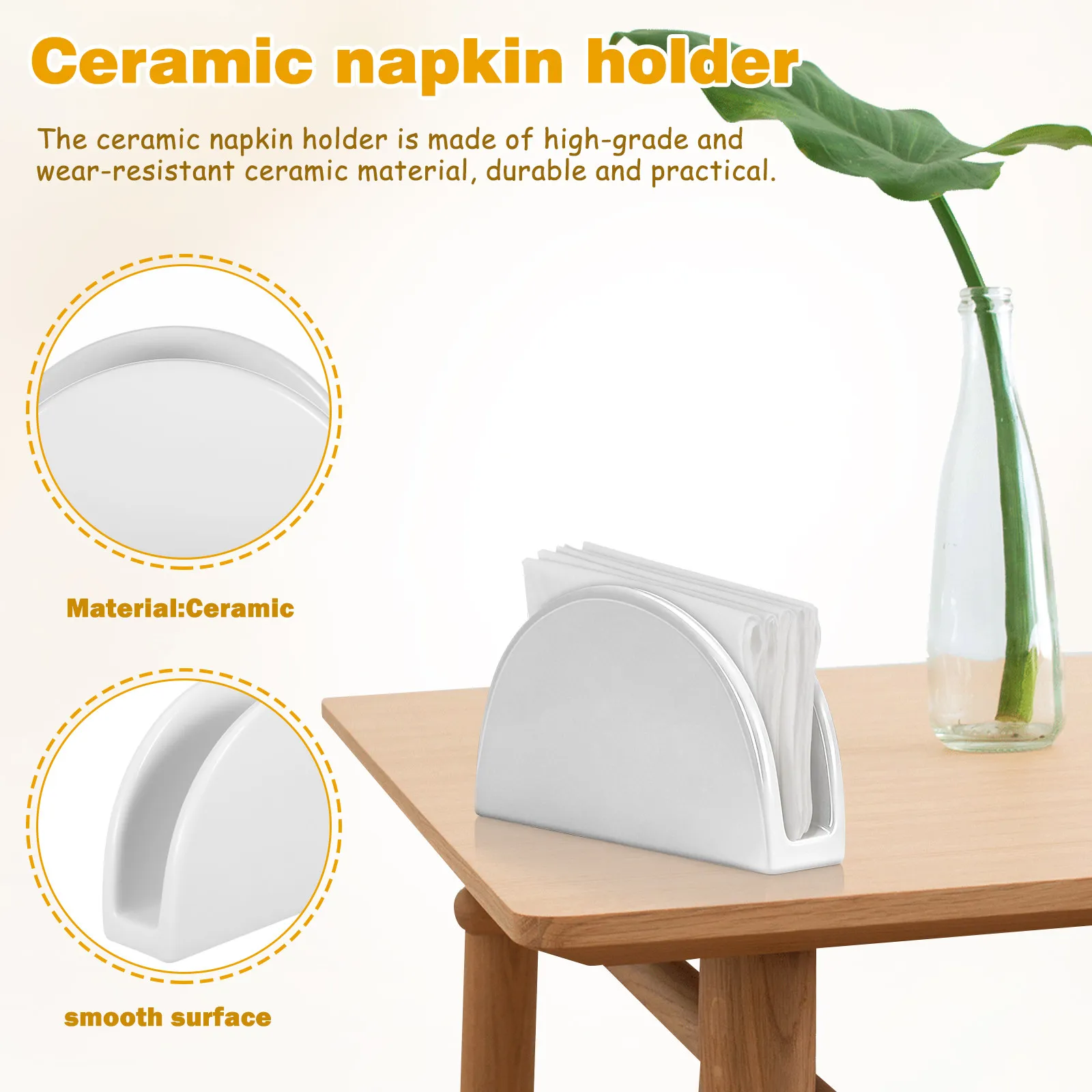 Ceramic Napkin Holder Chic Stylish Tissue Dispenser for Kitchen Restaurant Table Bathroom Paper Tray Decorative Stand view 3