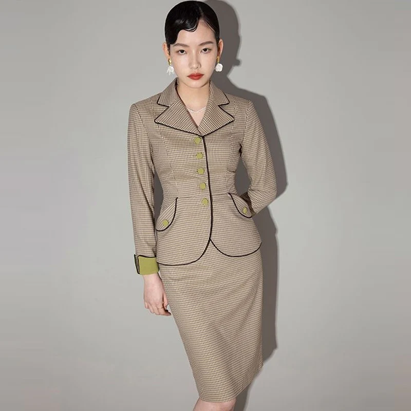 High end professional women\'s suit dress Spring and Autumn new temperament small fragrance fashion stewardess formal suit