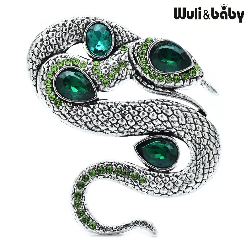 Wuli&baby Vintage Rhinestone Snake Brooches Pins 4-color Metal Beautiful Year The Snake New Year Brooch Gifts