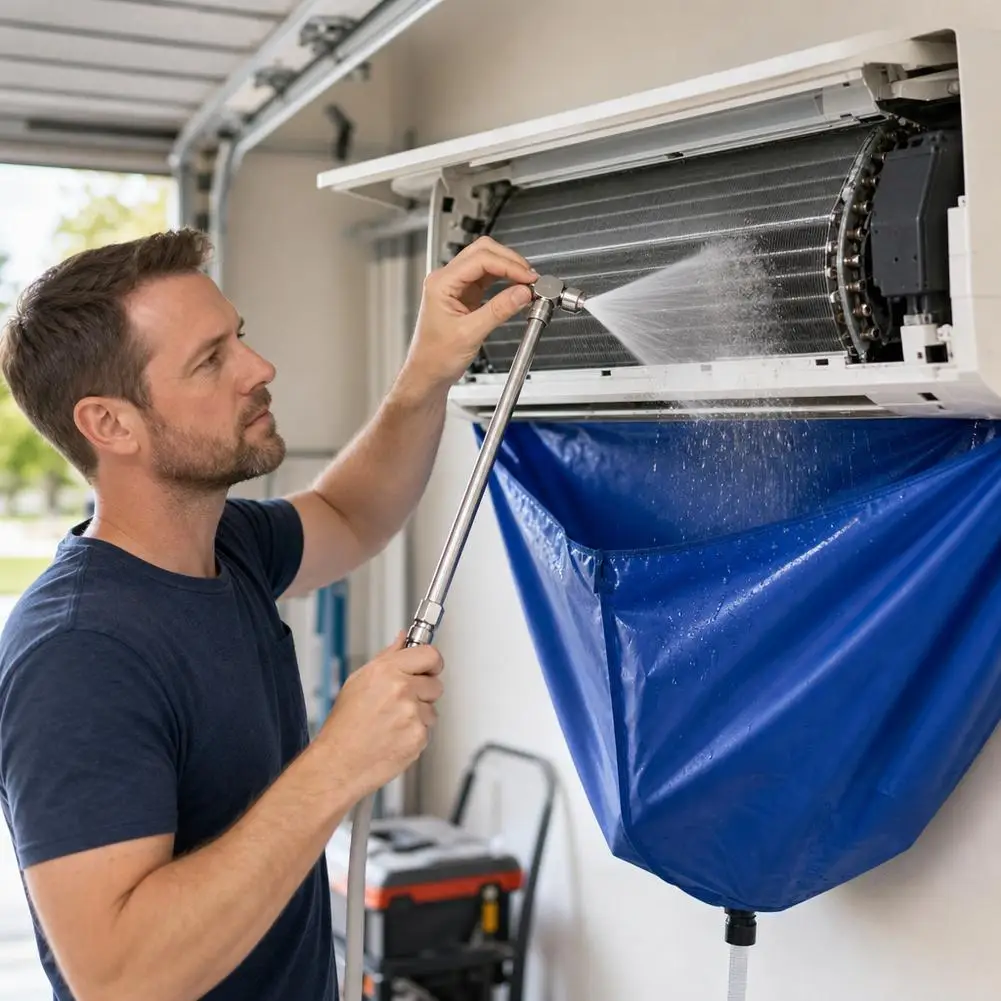 360 ° Doppelt schwenkbarer AC-Reinigungsstab für Hochdruckreiniger, G1/4 Schnellanschluss 25 ° Ventilator-Nebeldüse für die Reinigung von HVAC-Klimaanlagen-Verdampfern – Detail 3