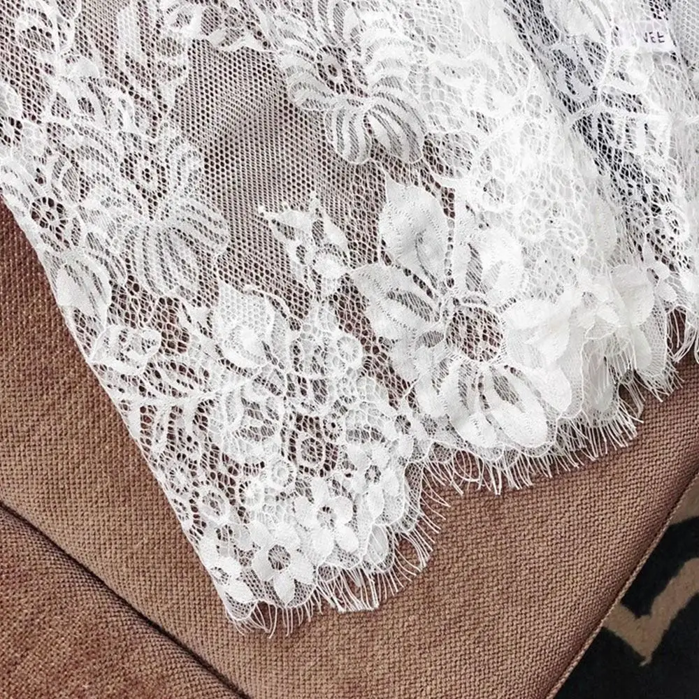 

Fashion Thin Ice Silk Long Skirt Lace High Waist Elastic Underskirt Mesh Flower Pure Color Midi Skirt Women