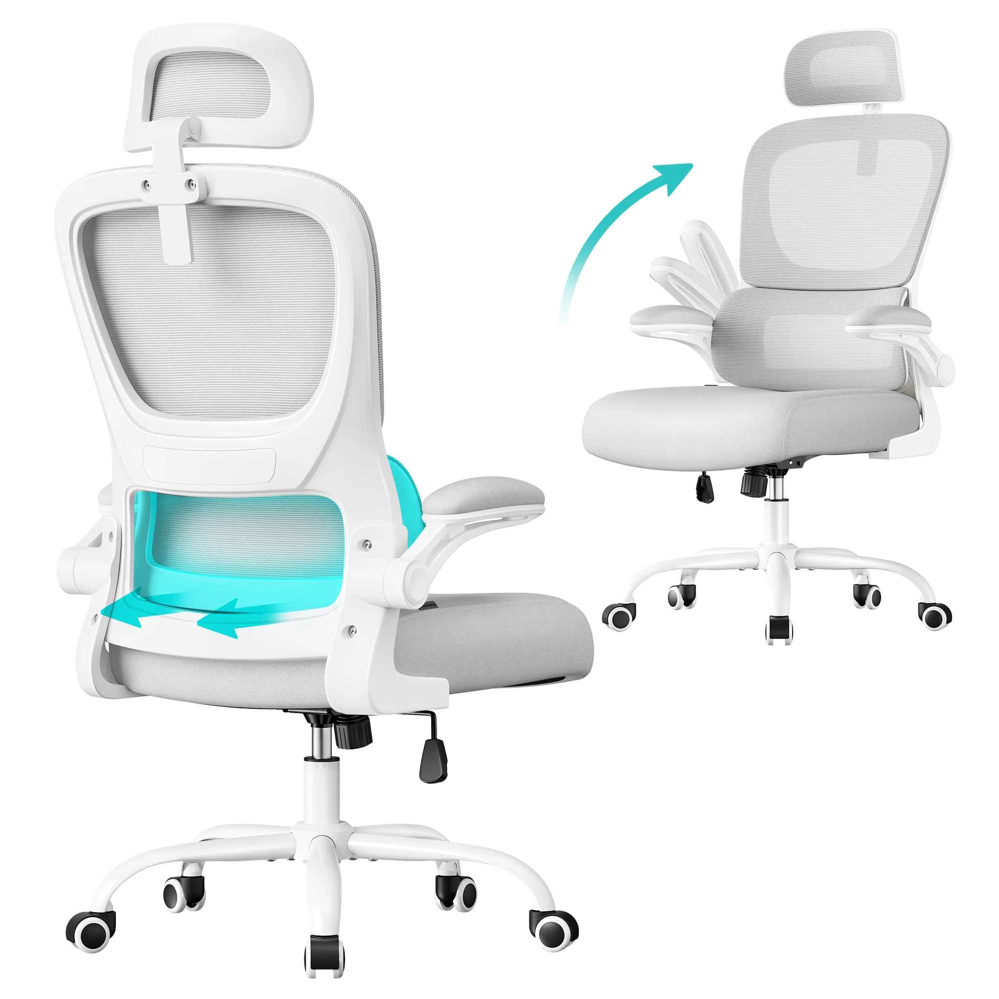 SONGMICS Bureaustoel Bureaustoel Ergonomische Mesh stoel Dubbellaags Mesh Stof - afbeelding 2