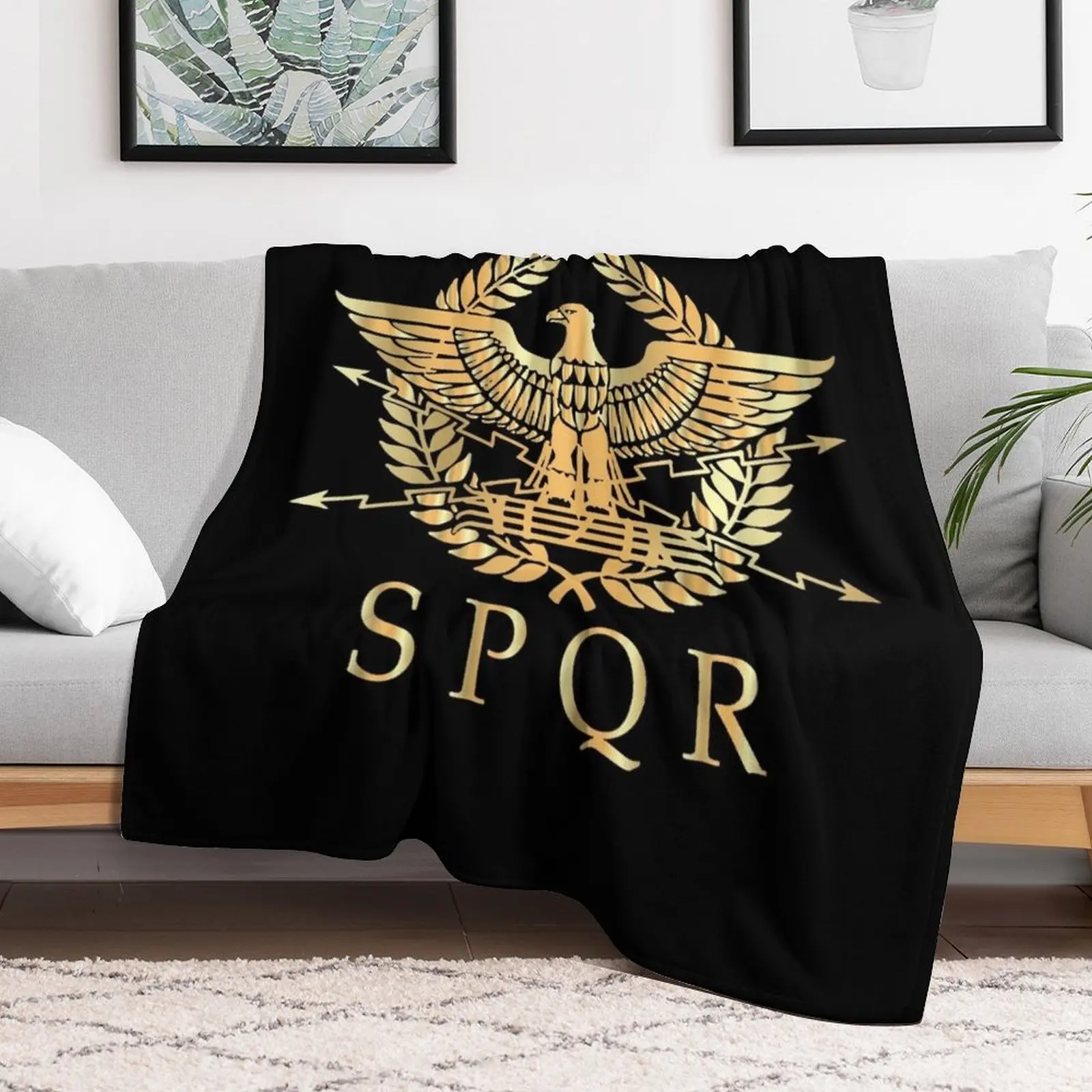 SPQR- Roman Empire Standard Eagle Emblem Vintage Gold Shield Throw Blanket Thins warm winter christmas decoration Blankets