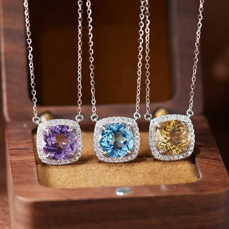 S925 sterling silver sugar cube Princess Diana natural colored treasure ring citrine amethyst topaz ring set wholesale