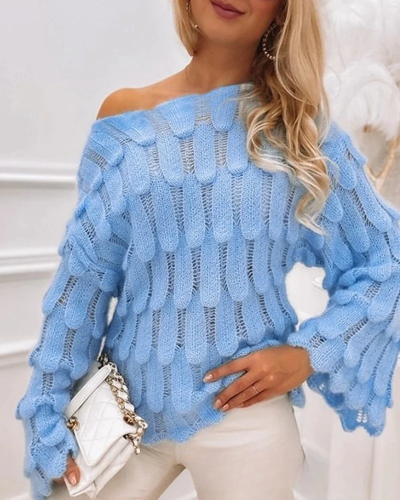 Cashmere Sweater Women 2024 Spring Autumn Nnew Solid Color knitted Sweater Retro Long Sleeve Hole Fringed Sweater Sexy Tops