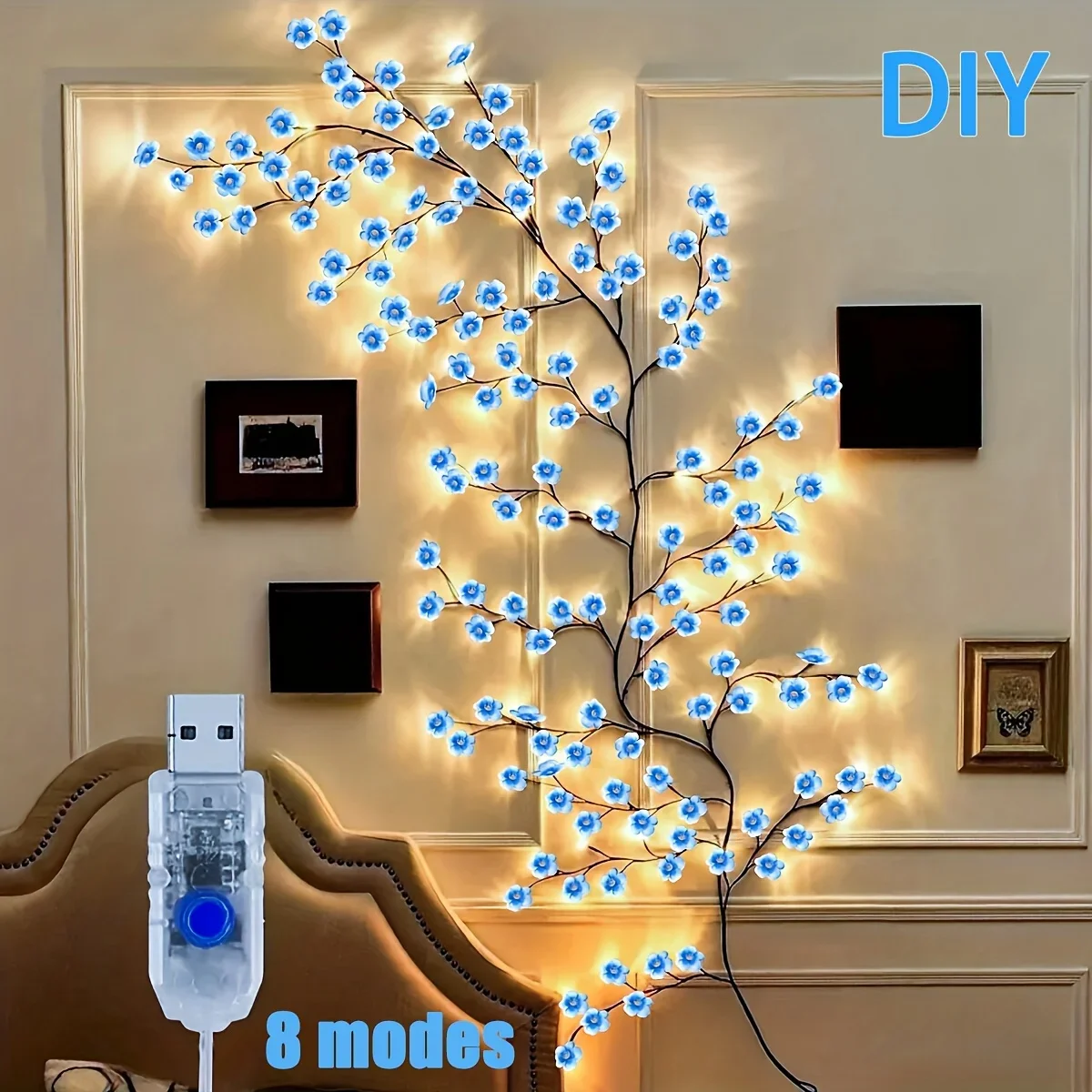 LED Tree Branch Lamp, USB Powered DIY Vine String Lights, Willow Branch Decorative Light for Christmas Holiday Party Decoration