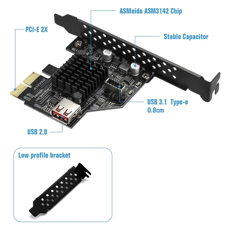 بطاقة توسيع Pci-e ، محول pci-usb ، pcie ، pcie ، type e ، gen2 ، 10 gbps ، (رقائق asm3142)