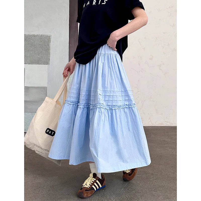 春の新韓国語バージョン優しい風圧プリーツ A ライン妖精ビッグスカート妖精スカートハーフスカート