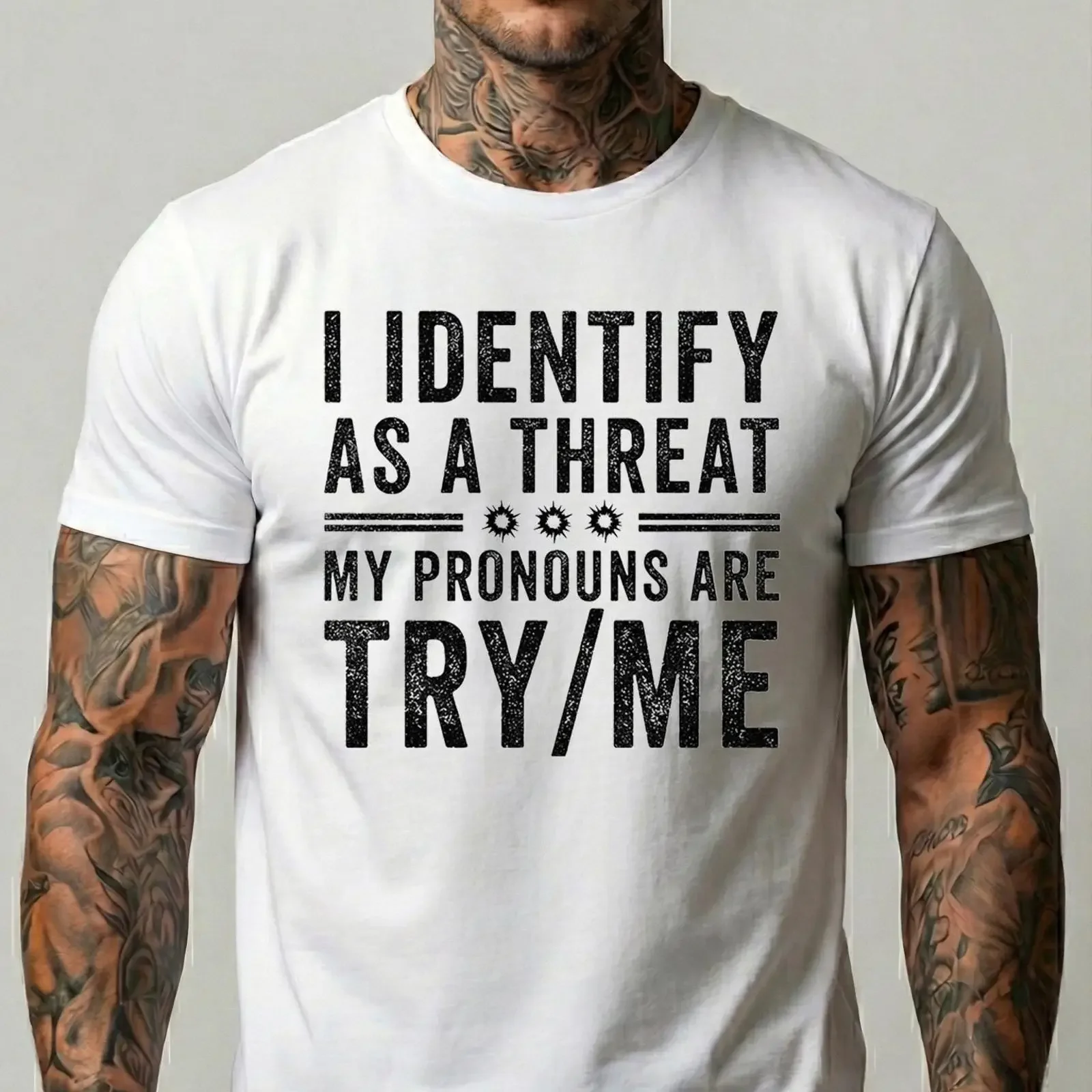 Funny pronoun quote T Shirt i identify as a threat try me vintage Washed Stylish Stretched streetwear graphic