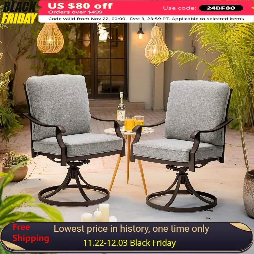 Patio Swivel Chair,Set of 2,with Thickened Cushions,Gentle Rocker for Outside, Garden Lawn,Porch, Backyard,Outdoor Dining Chairs