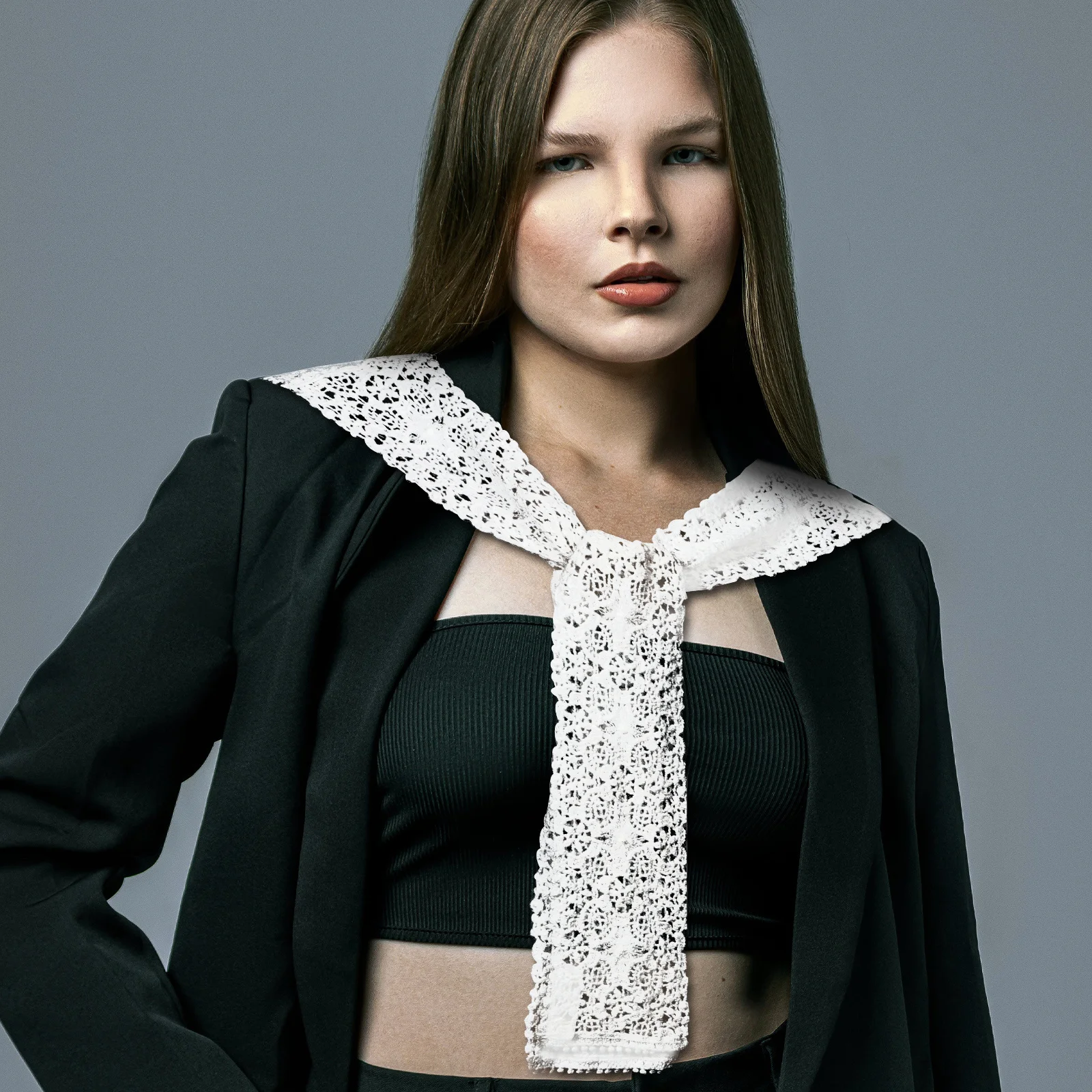 

Shawl Beach Scarf High Collar Lace Shrug Shirt Small for Women Triangle Dress False