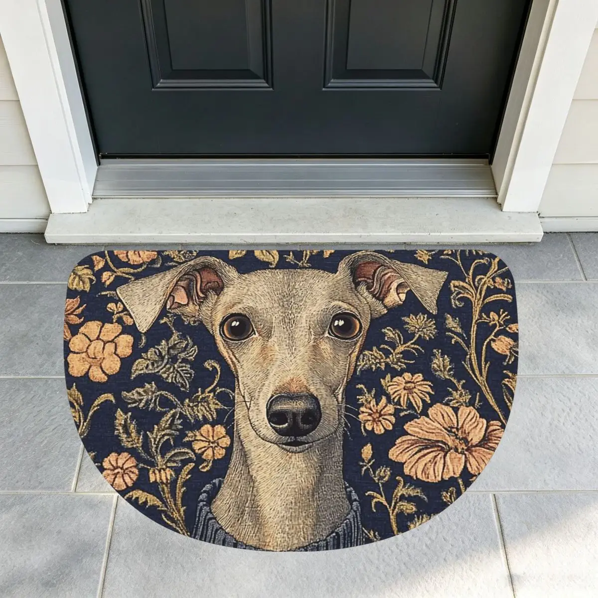 Whippet Peeping Whippet Greyhound Lurcher Dog Flannel Half Round Doormat Non Slip Bathroom Mat Absorbent Floor Carpet for Garage