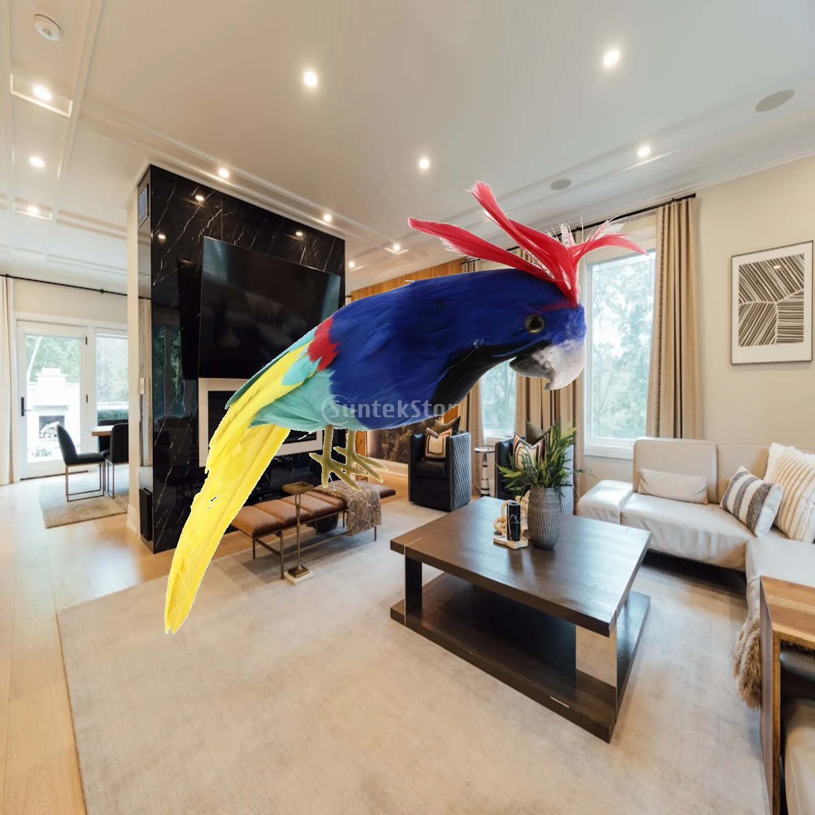 Feather Macaw Ornament Simulation Parrot Craft Toy Handmade Creative Toys Figurine for Dressing Up Props and Garden Decor