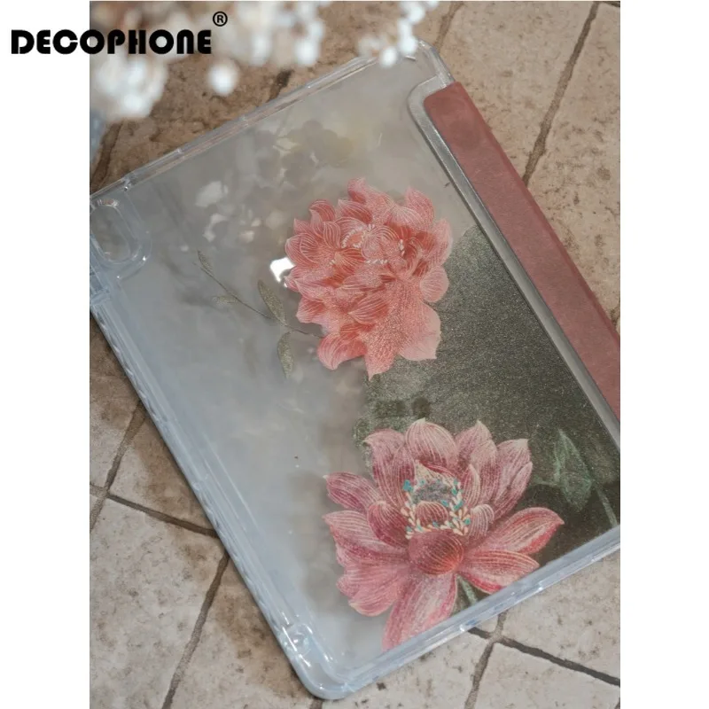 

New Chinese-style "Gilded Lotus" 3+Y-fold case For iPad 10th 11th Gen 7/8/9 10.2''/Air 4 5 6 7 11/ 9.7 Pro11Mini 6 7 12.9"/13"